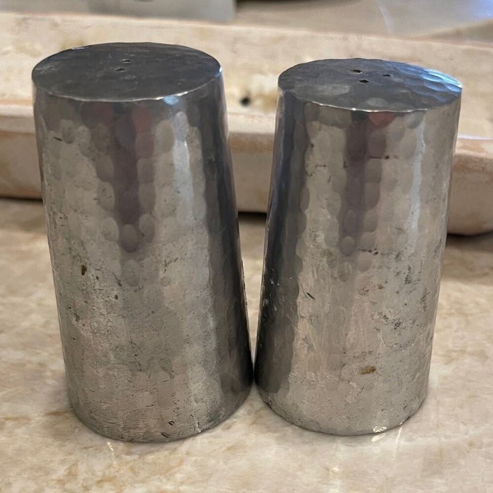 Vintage hammered silver aluminum Salt &Pepper shakers India